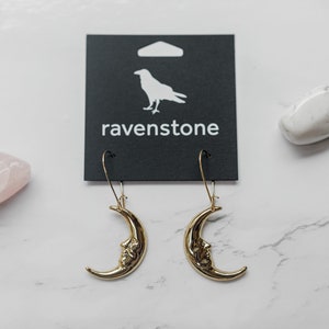 The Little Golden Moon Face Earrings | Ravenstone | Nickel-Free Jewelry