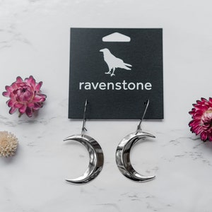 The Little Silver Crescent Moon Earrings Ravenstone Nickel-Free Jewelry image 1