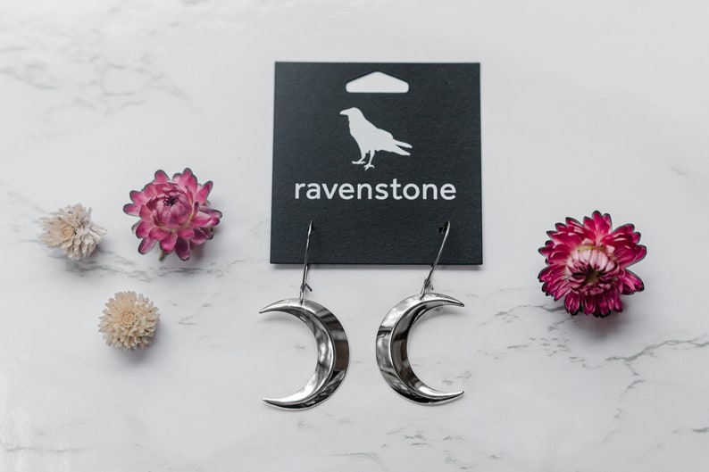 The Little Silver Crescent Moon Earrings Ravenstone Nickel-Free Jewelry image 1