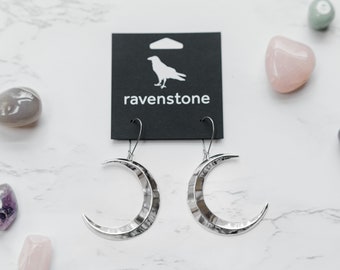 The Big Silver Crescent Moon Earrings | Ravenstone | Nickel-Free Jewelry