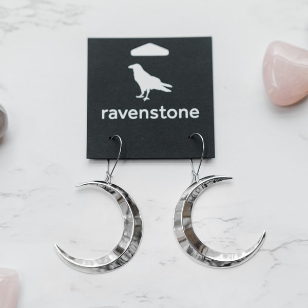 The Big Silver Crescent Moon Earrings | Ravenstone | Nickel-Free Jewelry