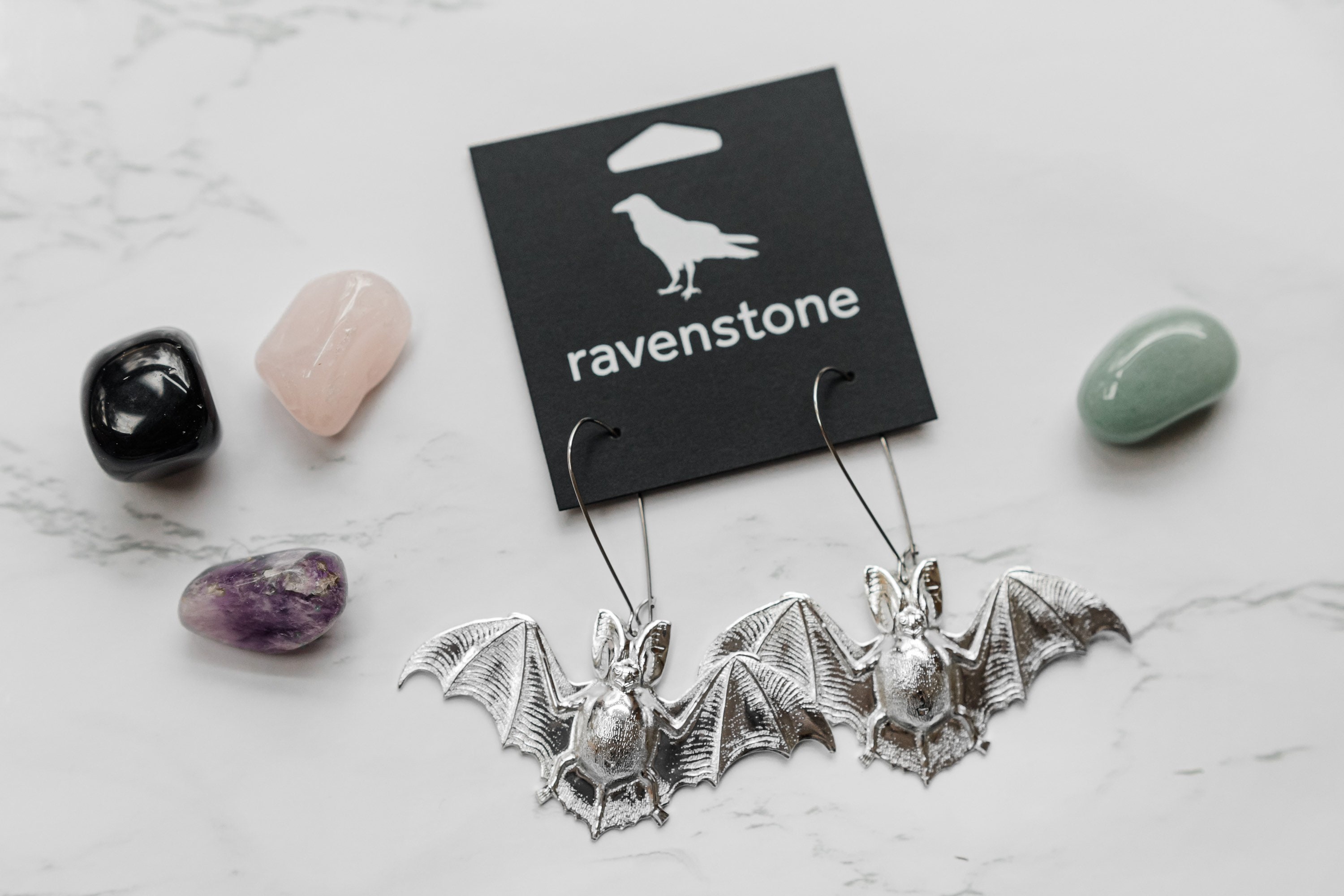 The Big Silver Bat Earrings | Ravenstone | Nickel-Free Jewelry
