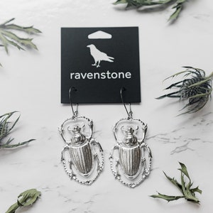 The Big Silver Scarab Beetle Earrings | Ravenstone | Nickel-Free Jewelry