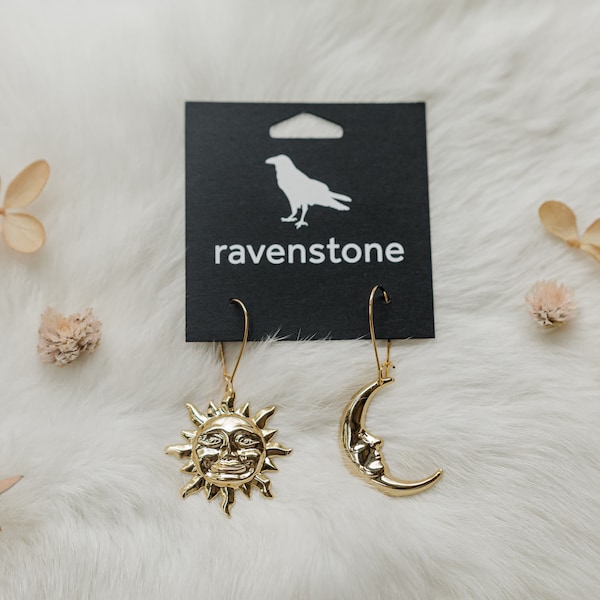 The Little Golden Sun and Moon Face Earrings | Ravenstone | Nickel-Free Jewelry