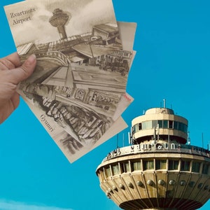 Conjunto de 5 postales armenias con aspecto vintage - Aeropuerto de Zvartnots, Gyumri, Estación Sasuntsi David, Monasterio tatev, Plaza de la República
