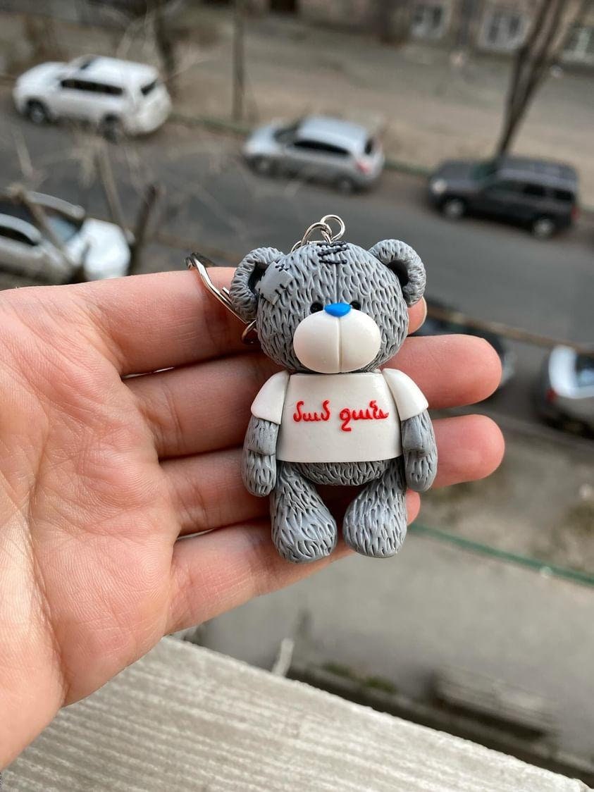 Adorable Personalized Polymer Clay Teddy Bear Keychain | Handmade 3D Custom Bear Bag Charm Cute Couple Gift Key Fob