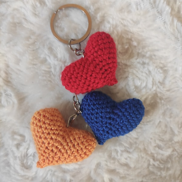 Armenian Flag Triple Hanging Heart Crochet Keychain | Handmade Red, Blue, Orange Keyring | Gift for Her Fun and Classy Designs