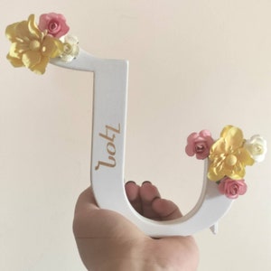 20cm Armenian Letter Personalized Name Wooden MDF Free Standing Nursery Decor with Flowers / Christening or New Baby Unique Family Gift