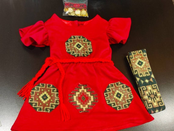 Armenian Traditional Dress Red Viscose Taraz daraz for Children