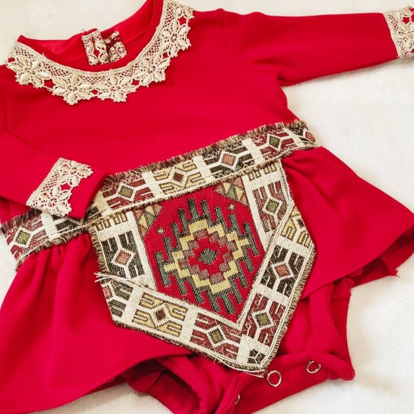 Armenian Traditional Taraz / Daraz Dress Style  Stretchy Viscose Bodysuit with Apron | Baby Onesie Outfit