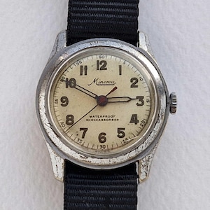 WW2 WWII Vintage Mechanical military Men watch Minerva 1940's Swiss Working
