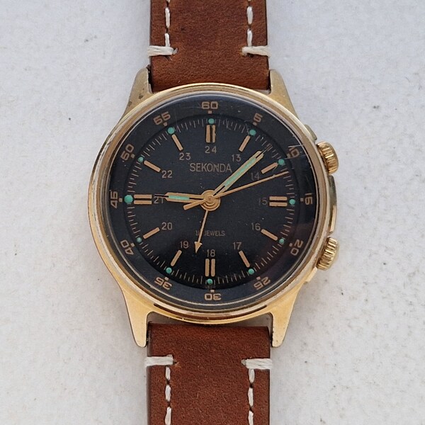 SEKONDA Poljot Signal ALARM Vintage Soviet mechanical mens watch. USSR