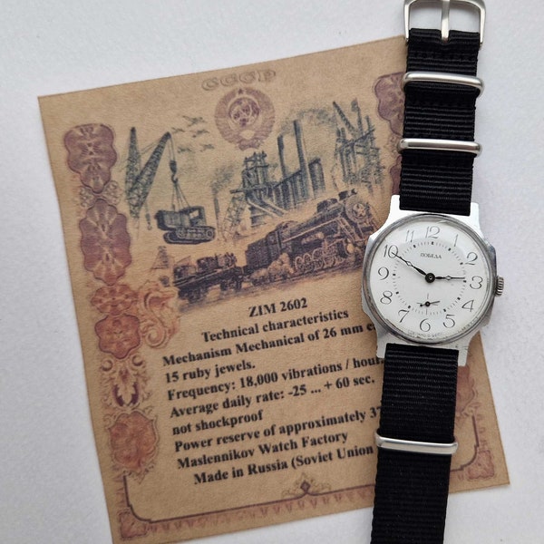 Orologio meccanico russo sovietico vintage POBEDA Zim. URSS.