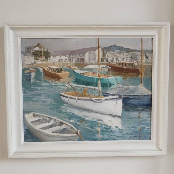 Pleasure craft at Paignton Devon by Mary J Fisher oil on board painting