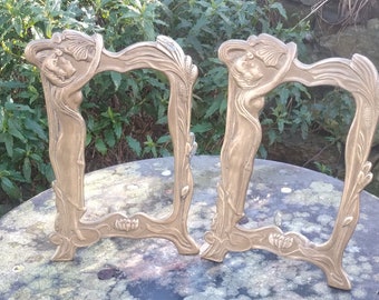 A pair of Art Nouveau elegant brass picture frame