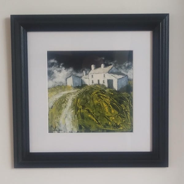 Welsh Landscape Painting, Porth Daffach Farmhouse, Wyn Hughes, Framed Oil on Board