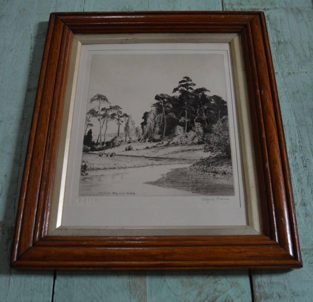 Alfred Barnes Etching: the River Wey Near Ripley, Signed 20th Century ...