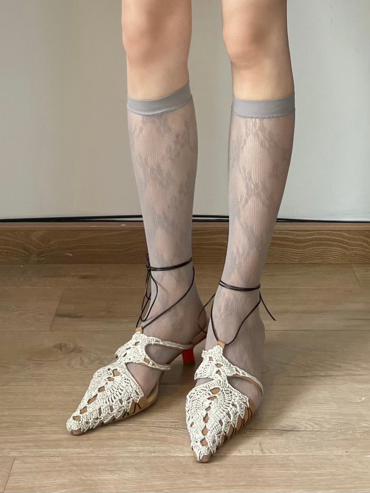 Grey lace tights sale
