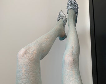 y2k MINT GREEN art nouveau, pattern cute fishnets tights - Styling fashion tights - one size - Hosiery - Stockings 2016