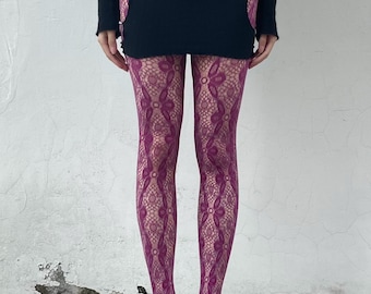 REVERSABLE 2in1 y2k PURPLE VIOLET floral pattern fishnets tights - Styling fashion tights - one size - Hosiery - Stockings 2009