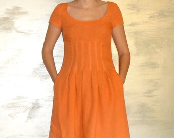 Produziert in Italien / Sommerkleid / Orange Leinen Kleid / Leinen Kleid / Naturfasern / Sommerkleid / Leinen Kleider