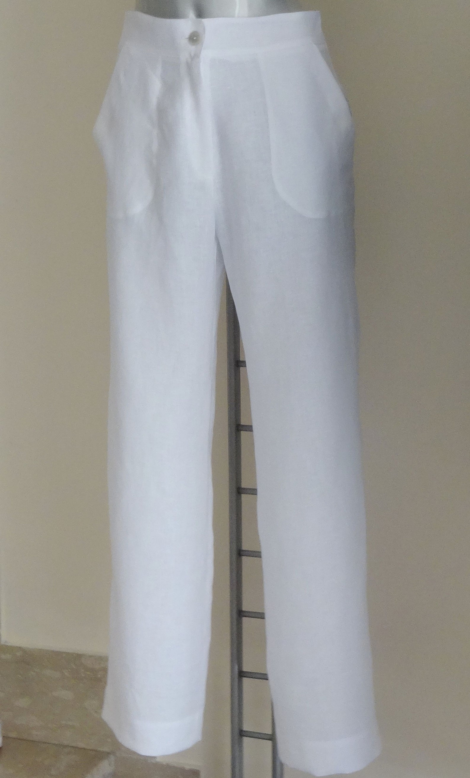 White linen trousers / Summer women's trousers with | Etsy