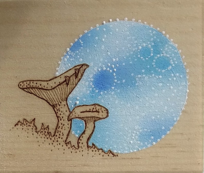 Mushroom & Moon Small Wall Art Wood Artwork Celestial Etsy