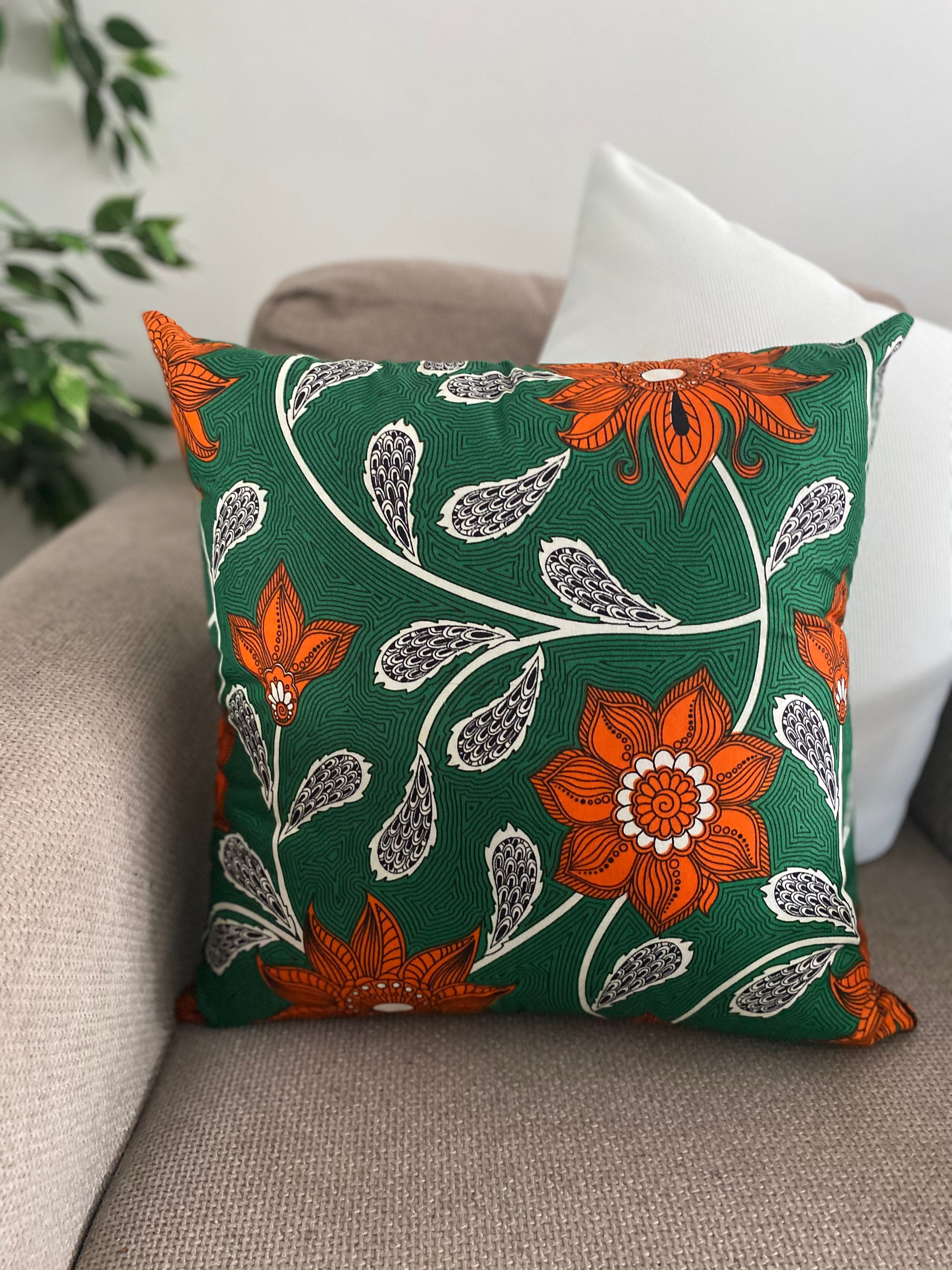 African Ankara Cushion Meditation Cushion Green and Orange Etsy