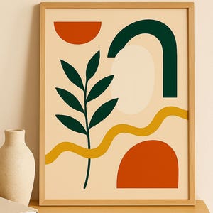 Arte de parede abstrata botânica moderna – Impressão inspirada na natureza em tons terrosos | Download digital A3 – Oferta de pacote!