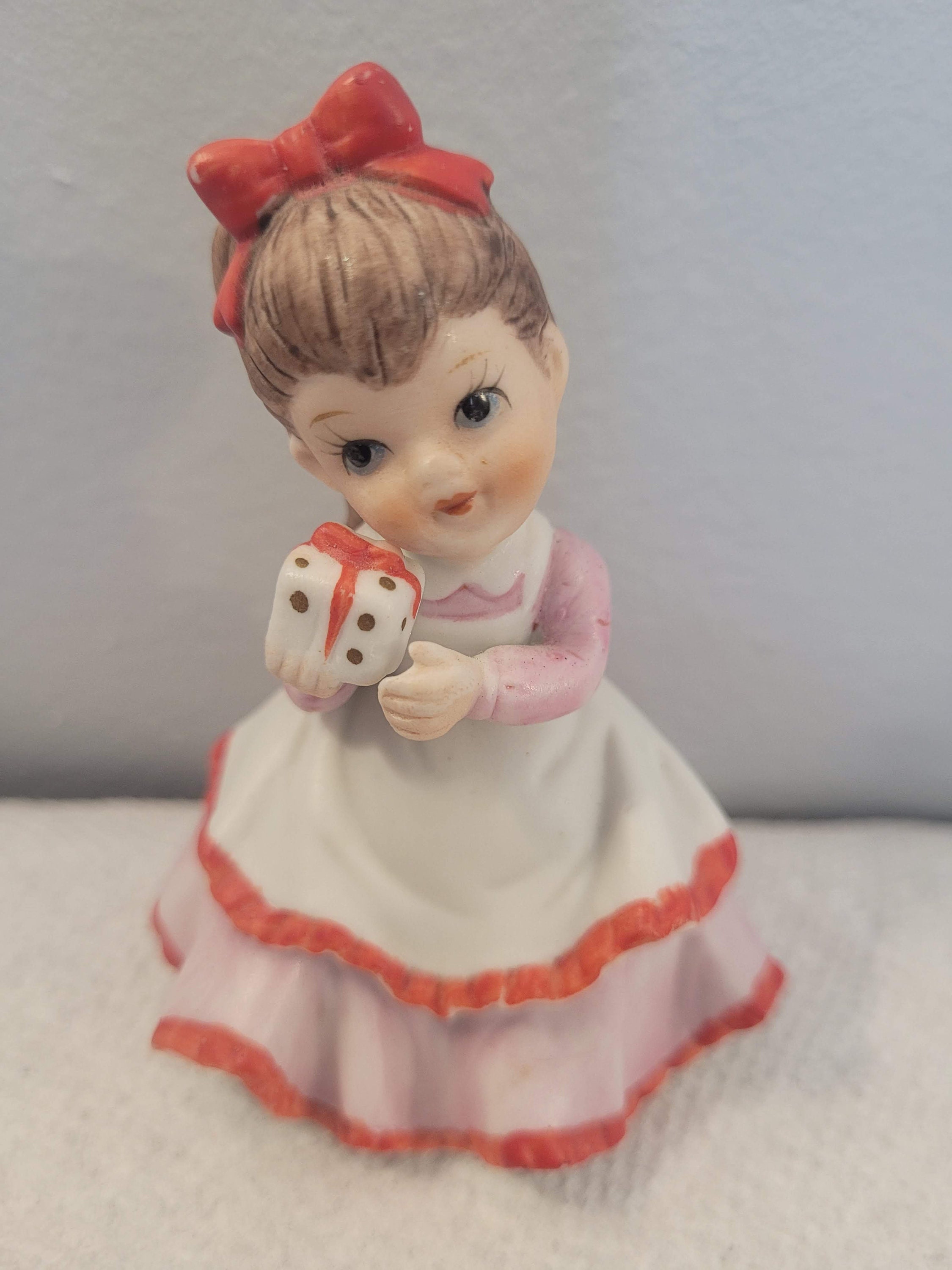 Lefton Girl Figurine Holding Gift Valentine Colors Etsy