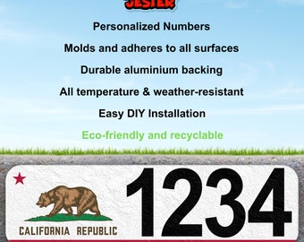 California State Flag Curb Number Sticker - Easy Application & Weatherproof Peel and Stick Decal