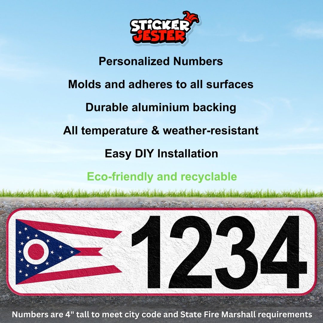 Ohio. Number Ohio State Flag Curb Number Sticker - Easy Application & Weatherproof ...