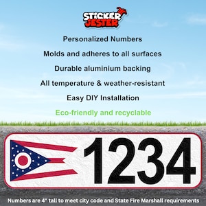 Ohio State Flag Curb Number Sticker - Easy Application & Weatherproof Peel and Stick Decal
