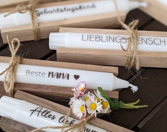 Kerze mit Spruch, Stabkerze mit Holzbox, Geschenk, Muttertag Hochzeit