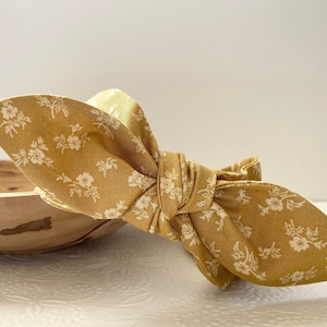 QUINN II | Fabric Wrapped Headband with Bow | Vintage Ditsy Floral, Mustard Yellow