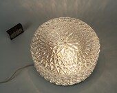 Clear Glass Geometric Patterned Globe Lamp, lamp from the sixties, vintage pendant lights, German vintage flush mount fixture ceiling glass