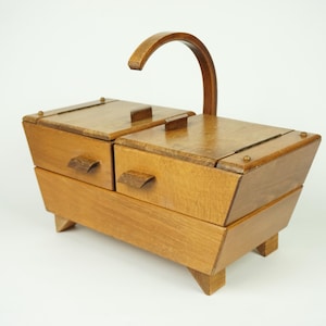 Vintage sewing box, sewing basket, wooden sewing box, fold out box, German sewing box, craft box, wooden sewing fold out box, sewing box,