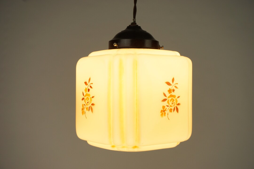 Old Hanging Lamp ,art Deco Hanging Light Fixture, Vintage Hanging Glass ...