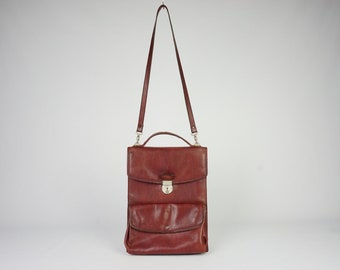 vintage Brown Leather Satchel, Crossbody Messenger Document Case, Buckle Bag, sac messager en cuir, sac à bandoulière, sac à main en cuir avec sangle