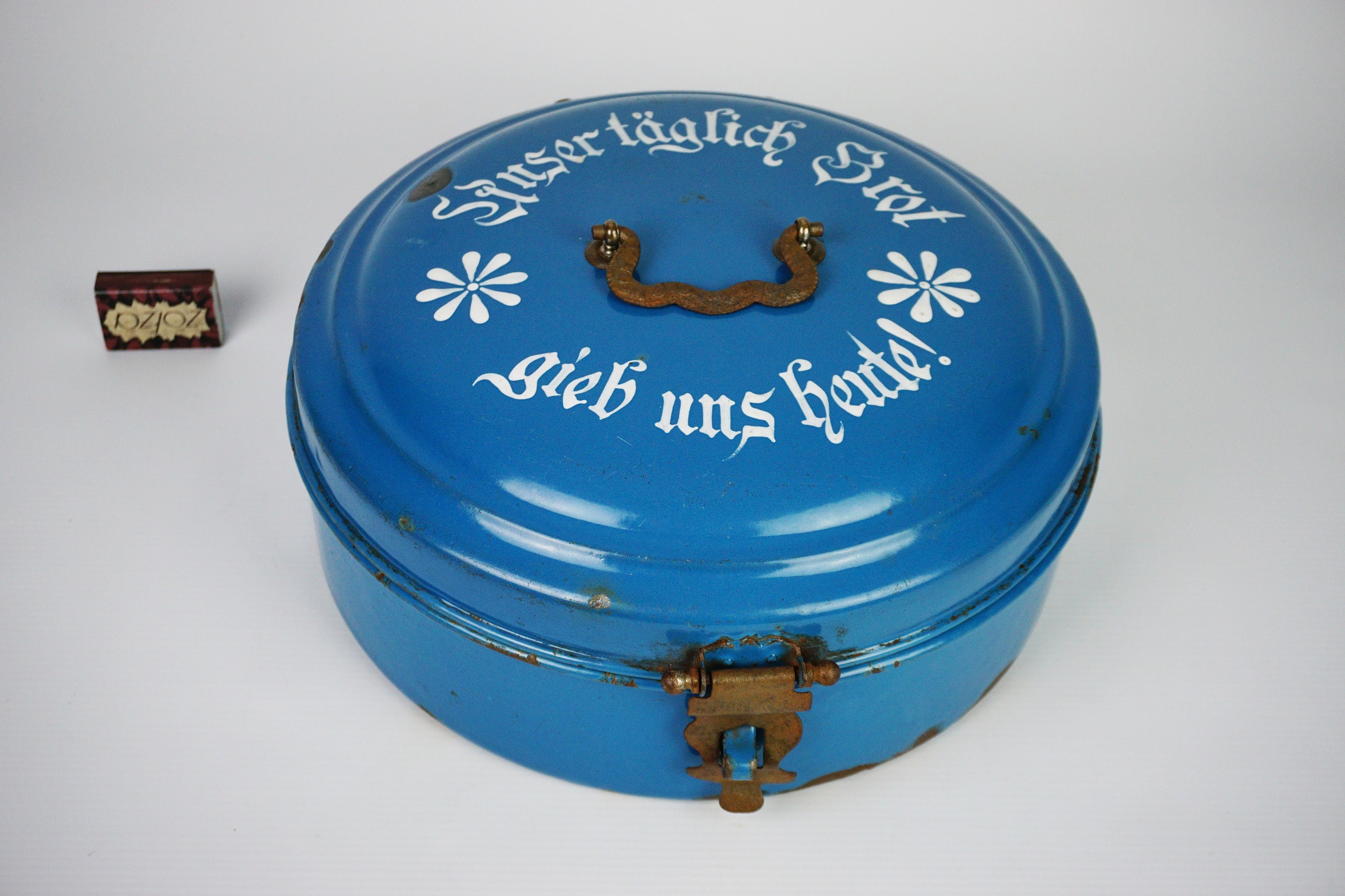 Boîte à Pain Ancienne émaillée – Tambour Métal Crème – Vintage Années 1920-40