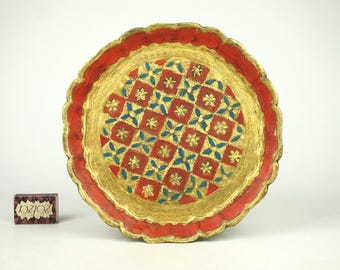 Vassoio da portata fiorentino d'epoca, vassoi da portata rettangolari, vassoio da cocktail barocco italiano, vassoio italiano retrò, vassoio decorativo,