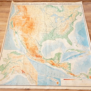 Vecchia mappa murale molto grande, 80,7"x 67,7", 205 cm x 172 cm, Mappa vintage degli Stati Uniti, vecchio grafico murale, grande mappa scolastica USA, Mappa didattica vintage,
