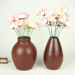 Pair Vases in the brown color, two flower vases , Vintage Glazed Vase Pottery,Pair of decorative vases ,Pair of Mid Century Glazed Vases