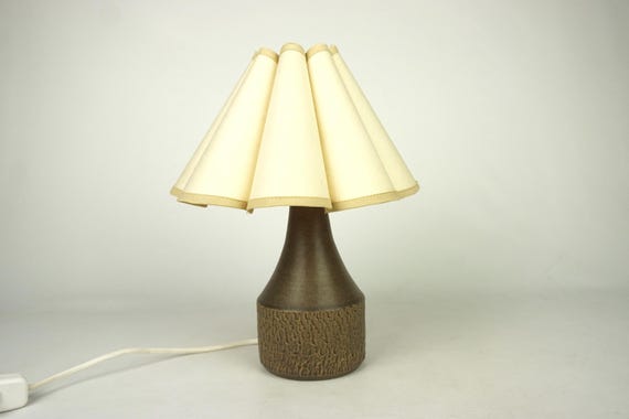 Vintage BRANDI table Light,Swedish night table lamp 1960s,Retro brown stoneware table lamp,Old table lamp of beige shade,Scandinavian design
