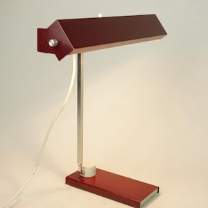 Modern Mid Century Desk Lamp, Klaus Musinowski design model 2010 Table Lamp, Burgundy night light, modernist rectangular desk lamp, mcm lamp