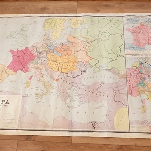 Vecchia mappa murale molto grande, 70,9"x 47,2", 180 cm x 120 cm, mappa storica Europa 1789-1814, vecchia carta murale, grande mappa scolastica, mappa didattica vintage,