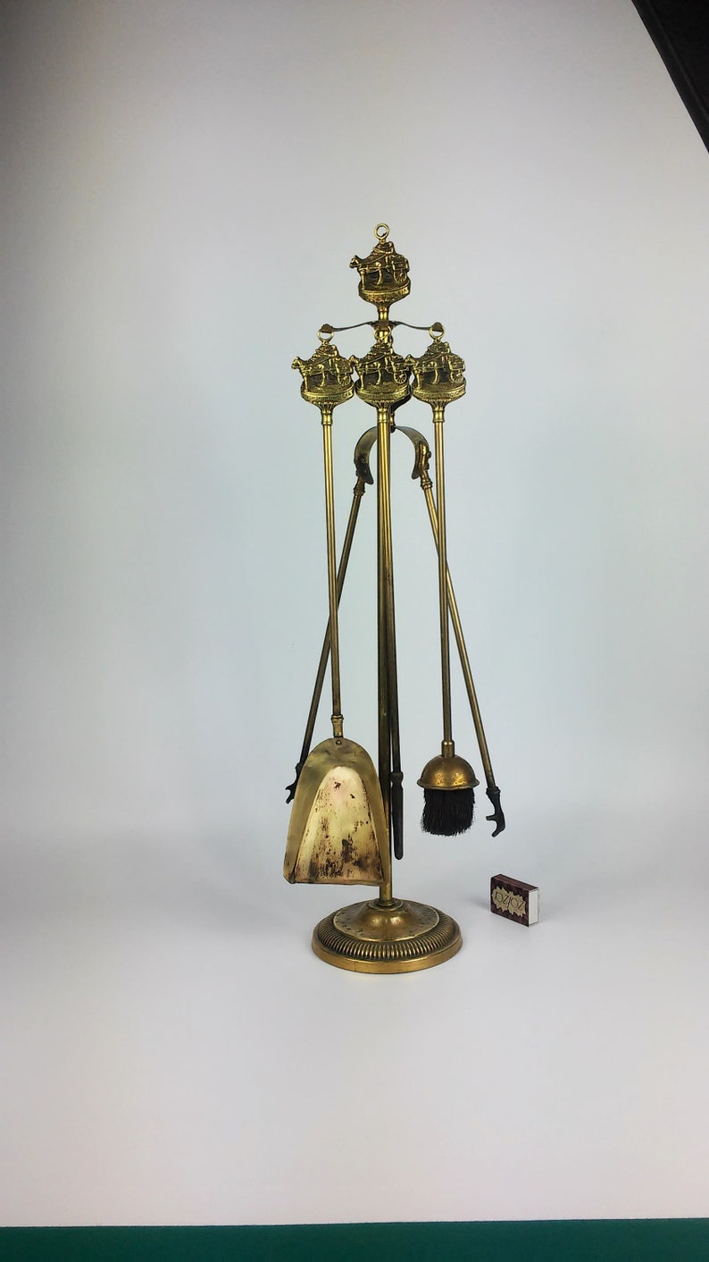 Vintage Brass Fireplace Set Brass Fireplace Tool Fireplace Etsy