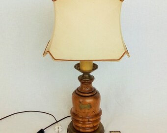 High lamp with a shade, very Large Lamp, electric table lamp, old wooden lamp with a rectangular shade, Vintage bedside table lamp, old lamp