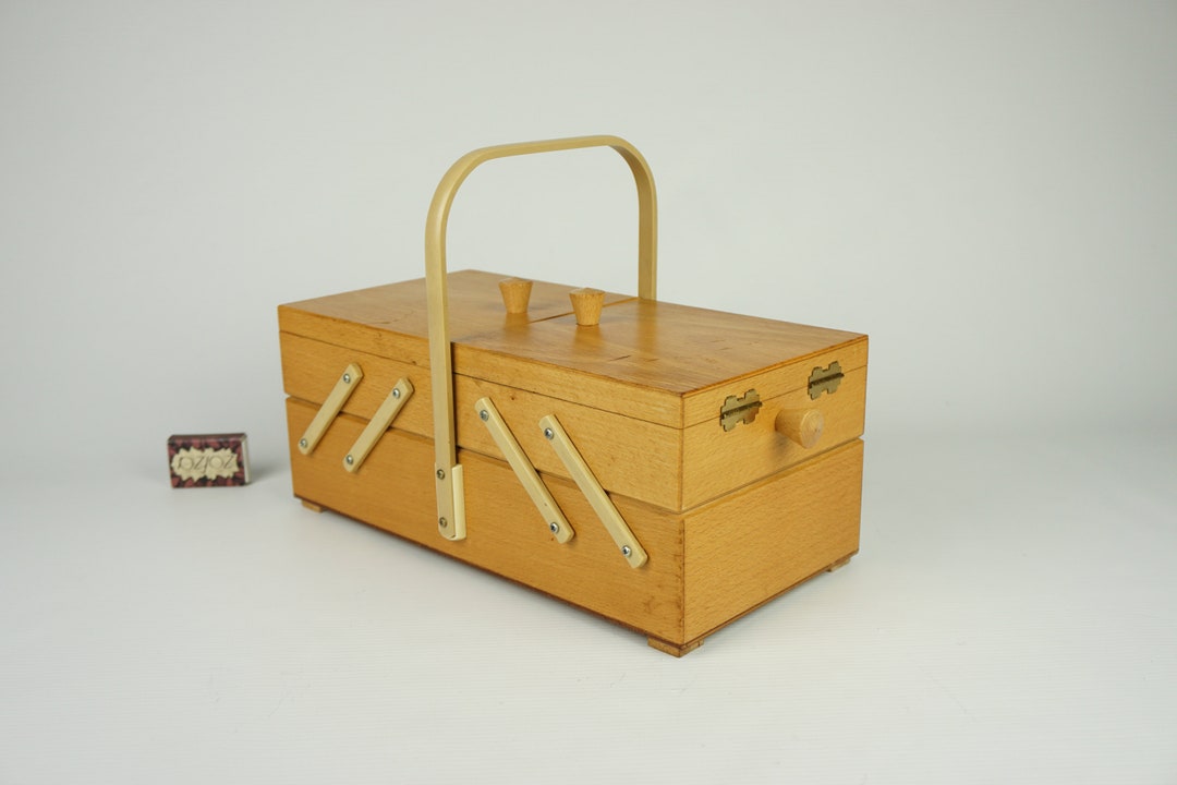 Vintage Sewing Box Sewing Basket Wooden Sewing Box Fold Out Etsy UK