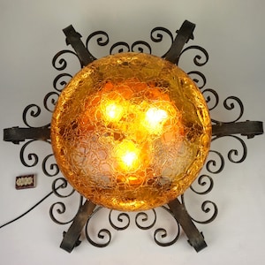 Sehr große Glas geometrisch gemusterte Kugellampe, handgefertigte Lampe aus den 60er Jahren aus den 60er Jahren